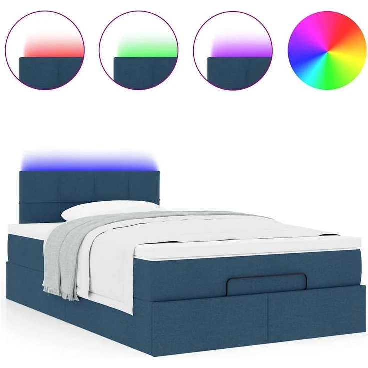 vidaXL Ottomane Bett mit Matratze & LEDs Blau 120x200 cm Stoff 3312304 – Bild 4