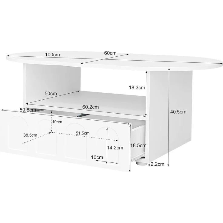 FurnitureR Eleganter Weißer Esszimmertisch, Wellenförmiges Design, Viel Stauraum, Hochwertiges MDF, Ideal für Moderne Wohnungen – Bild 2