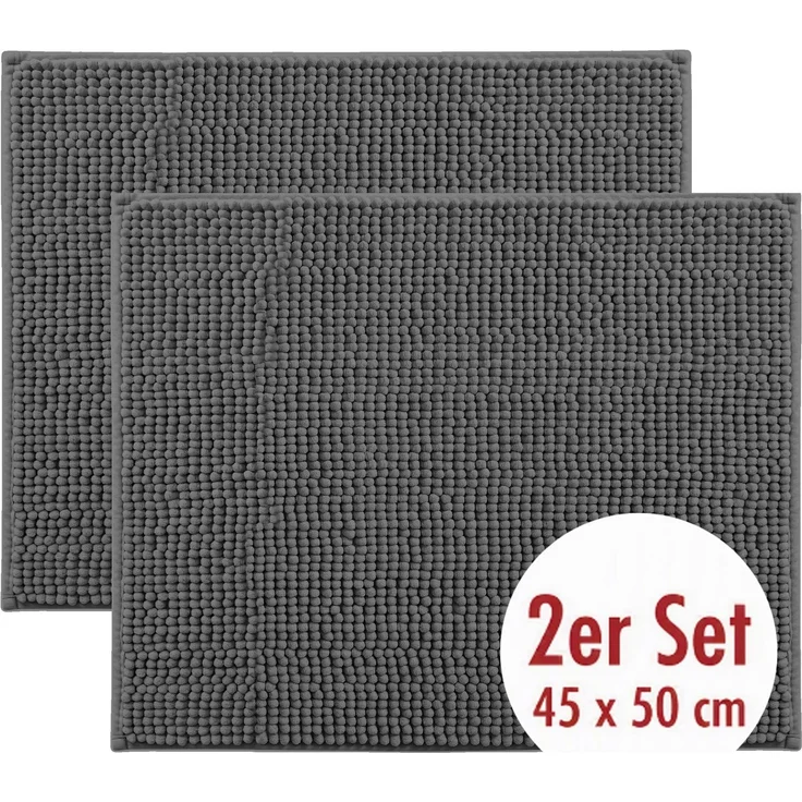 OTTO home Badematte Vanessa Chenille, Standard & Premium, 15mm oder 20mm, auch als 2er Set, rutschhemmend beschichtet, schnell trocknend, strapazierfähig, fußbodenheizungsgeeignet, Polyester, rechteckig, 2-tlg. 45 cm x 50 cm, Uni Farben, besonders weic... – Bild 1