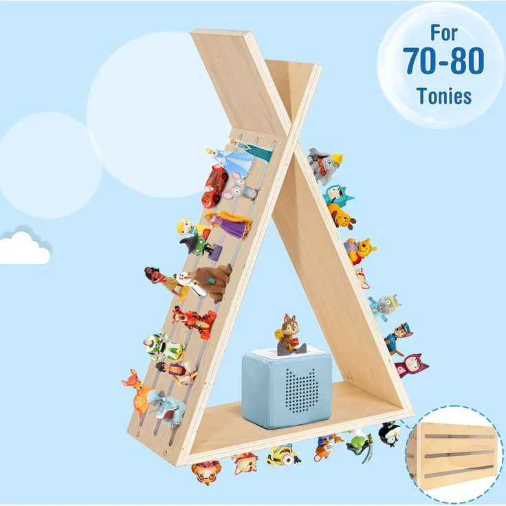 Todeco Tonie-Regal für Toniebox Hörfiguren, Magnetische Aufbewahrung für 70-80 Tonie, Wandregal und Schreibtischregal, Kinderregal für Mädchen & Jungen, Dreiecke – Bild 8
