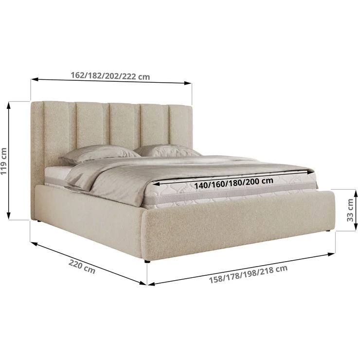 Polsterbett SAVINO CLASSIC mit Bettkasten und Lattenrost Doppelbett 200 x 200 cm mit hohem Kopfteil Stauraumbett Bett mit Gasdruckfeder - Creme Stukture – Bild 6