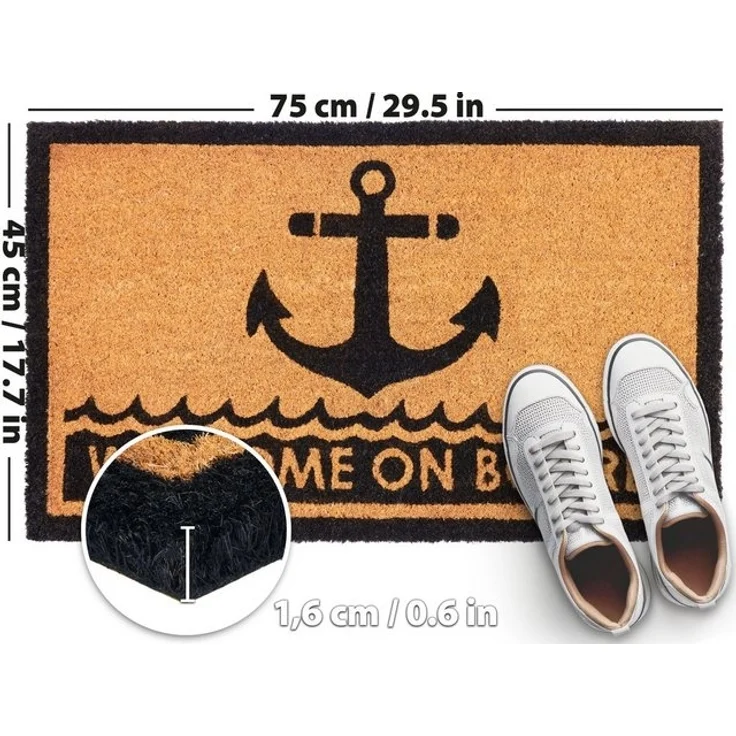 BRUBAKER Fußmatte Welcome on Board - 45 x 75 cm Schmutzfangmatte - Anker, Rechteckig, Höhe: 15 mm, Fußmatte für Außen und Innen aus Kokos - Wetterfest und Rutschfest – Bild 4