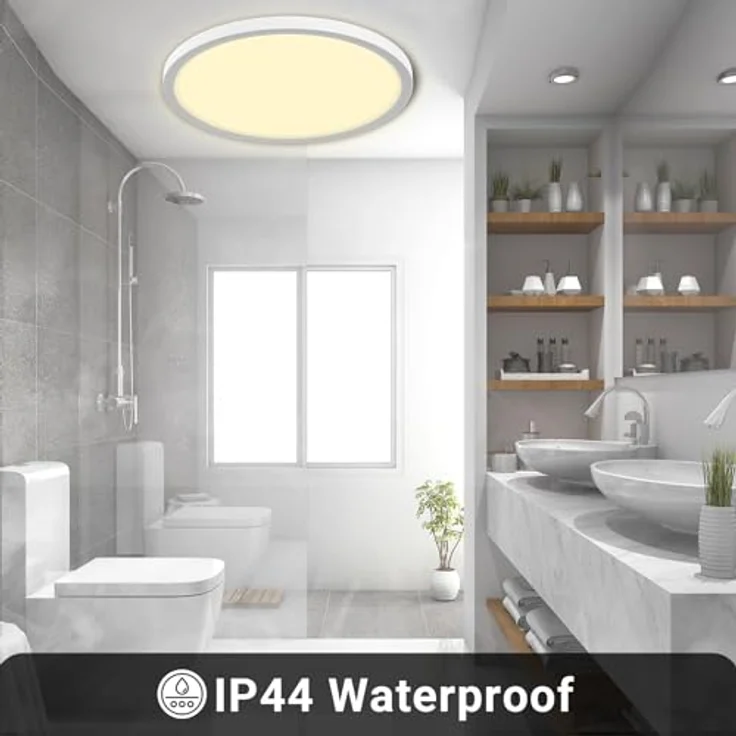 LQWELL® Deckenleuchte LED Deckenlampe, IP44 Wasserfest Badlampe Rund Flach 50W 3000K 5500LM Modern Schlicht Lampe Dünn für Wohnzimmer Badezimmer Schlafzimmer Küche Balkon Keller, 600 * 25mm – Bild 6