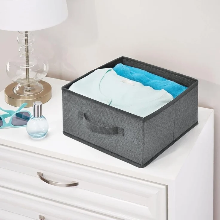 Aufbewahrungsbox Stoffbox Organizer 2er Set mDesign Griff Kunstfaser Dunkelgrau – Bild 4
