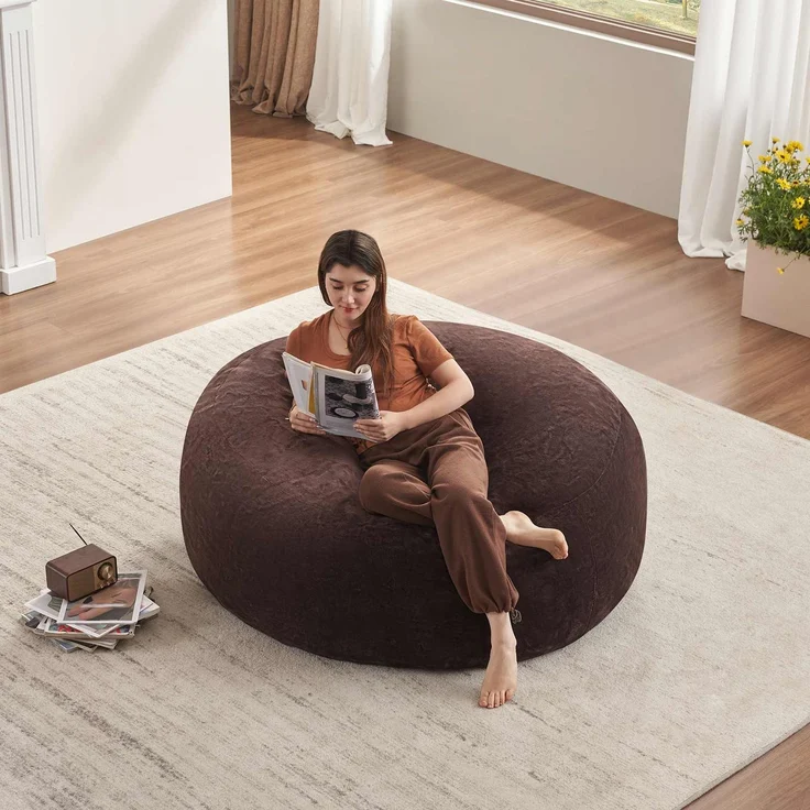 Wohnora-5FT Sitzsack,Sitzsackstuhl, Sofa für Erwachsene,weicher und bequemer Lesestuhl,geeignet für Schlafzimmer, Balkone und andere Orte,H 60cm x T 130cm x B 120cm,Braun – Bild 4