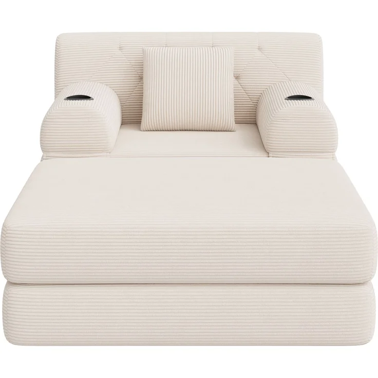 ZUBALIYA Schlafsofa 162x81 cm, mit Stauraum, mit Samtbezug, mit Cordbezug, mit Knopfheftung, mit breiten Armlehnen, Beige – Bild 17
