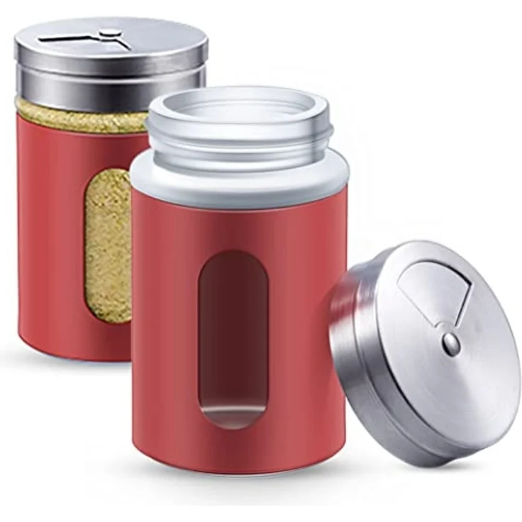 Praknu Salzstreuer 12 Gewürzdosen Rot I Gewürzstreuer Edelstahl Set 80ml, (Set, 12-tlg), Mit Sichtfenster und 3fach Streuregulierung - Gewürzgläser für Gewürze – Bild 1