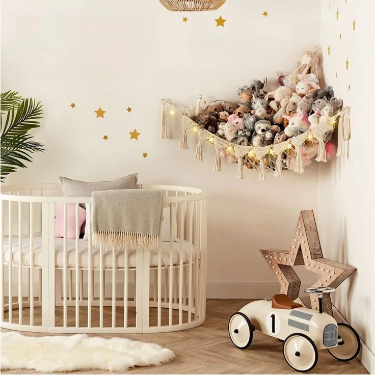 FOUORTUNATE-BEE Hängekorb Hängende Spielzeugaufbewahrung Netz für Kuscheltiere im Kinderzimmer, Boho Spielzeugnetz für Kuscheltiere, Ecken, Wände und Türen – Bild 3