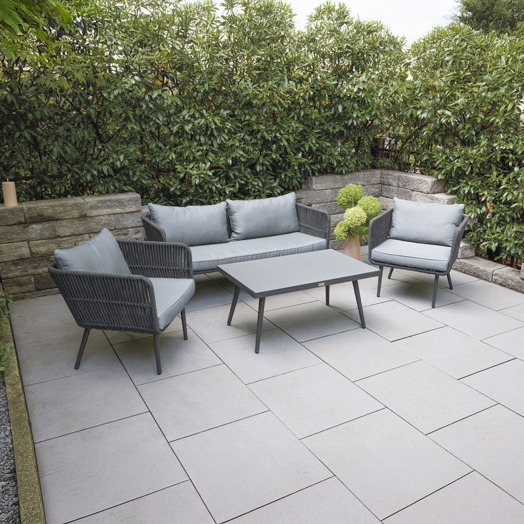 SAIGON Loungeset, 4-tlg, Ropa dunkelgrau, Stahlgestell in Anthrazit, Auflagen in Hellgrau – Bild 3