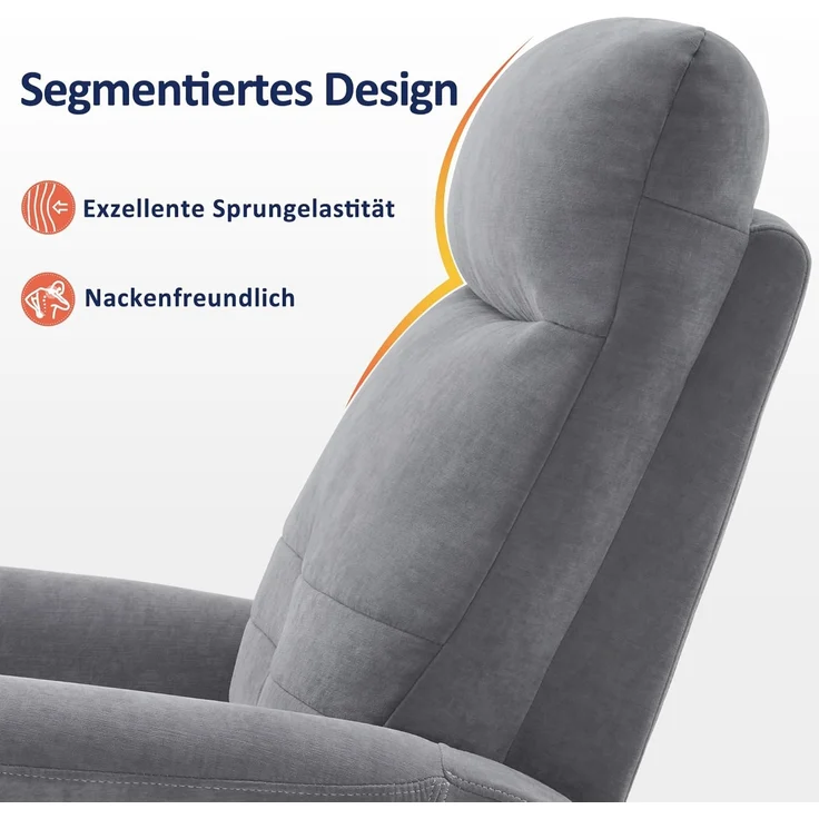 M MCombo Relaxsessel Fernsehsessel mit Liegefunktion Manuell, Massagesessel mit Wärmefunktion, TV Sessel mit Wippfunktion & Drehfunktion, 270° Drehbar, 7013 (Hellgrau) – Bild 7