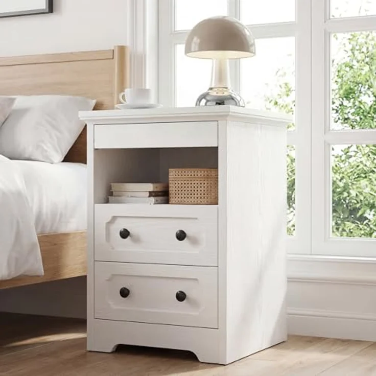 IRONCK Nachttisch 2er Set, Moderne Nachtkonsole mit 2 Schubladen, Offenem Fach, Beistelltisch mit Herausziehbarer Ablage, Holz-Nachttisch für Schlafzimmer, Wohnzimmer, Weiß – Bild 8