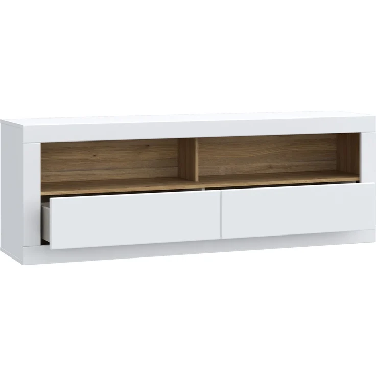 Lowboard >LEFKADAS< 2 Schübe, Weiss / Mauvella Eiche Dekor - 175,4x61,6x41,4cm (BxHxT) – Bild 5