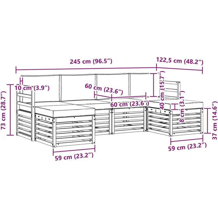 vidaXL Outdoor-Sofagarnitur 6 stk. 6-Sitzer Natur und Anthrazit 3375232 – Bild 8