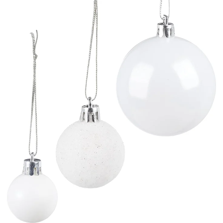 Relaxdays Weihnachtskugeln, 100er Set, Weihnachtsdeko, matt, glänzend, weiß | glitzernd, Christbaumkugel ∅ 3, 4 & 6 cm – Bild 6