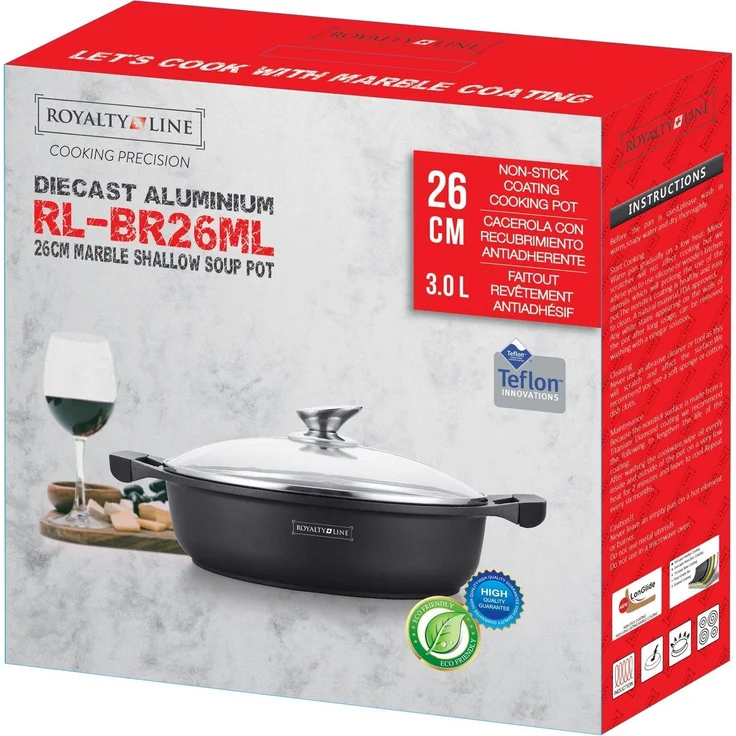 Kochtopf Topf Pfanne Glasdeckel Aluguss Ø26 Royalty Line RL-BR26ML Schwarz – Bild 1