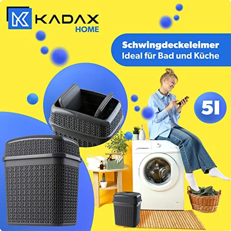 KADAX Kosmetikeimer mit Schwingdeckel, 5L Abfallbehälter für Bad und Küche, anthrazit, leichter Kunststoff – Bild 2