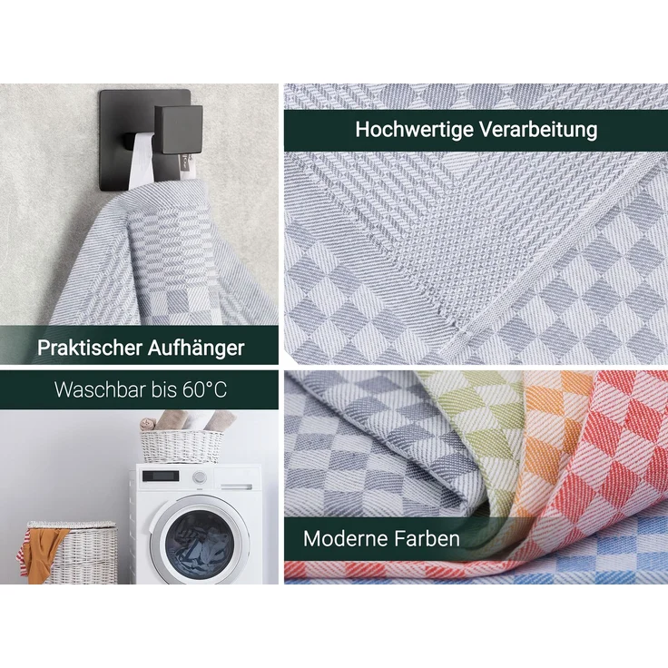 ZOLLNER 5er Set Geschirrtücher, 100% Baumwolle, 46x70 cm, saugstark, anthrazit kariert – Bild 3