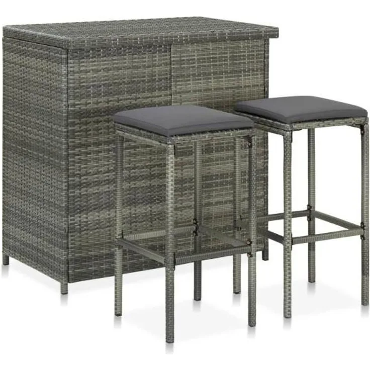 vidaXL 3-tlg. Bar Set Poly Rattan Grau [313472]