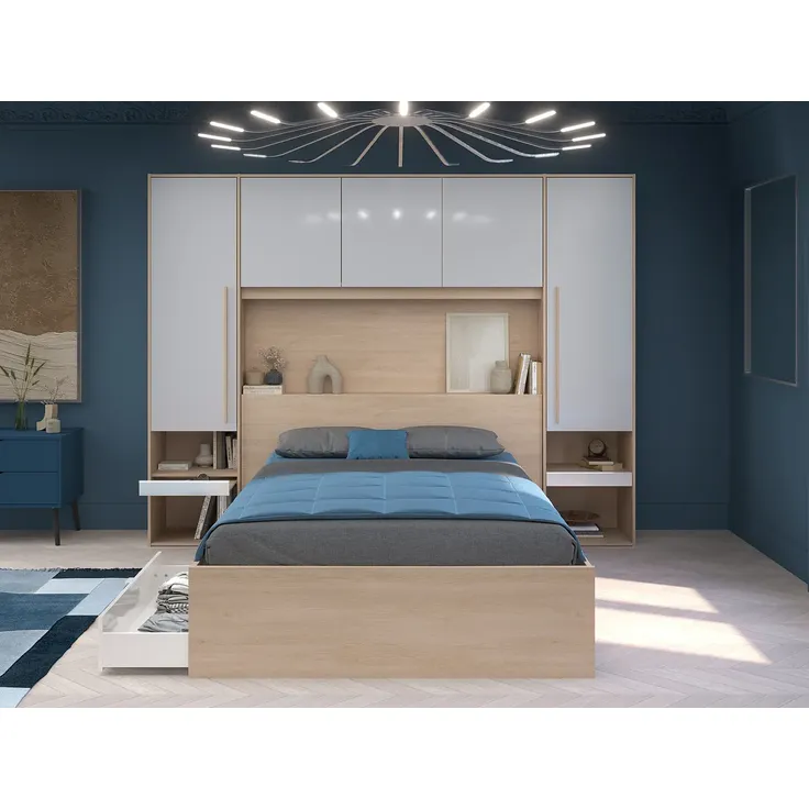 Vente-unique - VELONA Bett Holz, Platte BeigeWeiß - B 233 cm x H 202,8 cm x L 265,2 cm – Bild 5