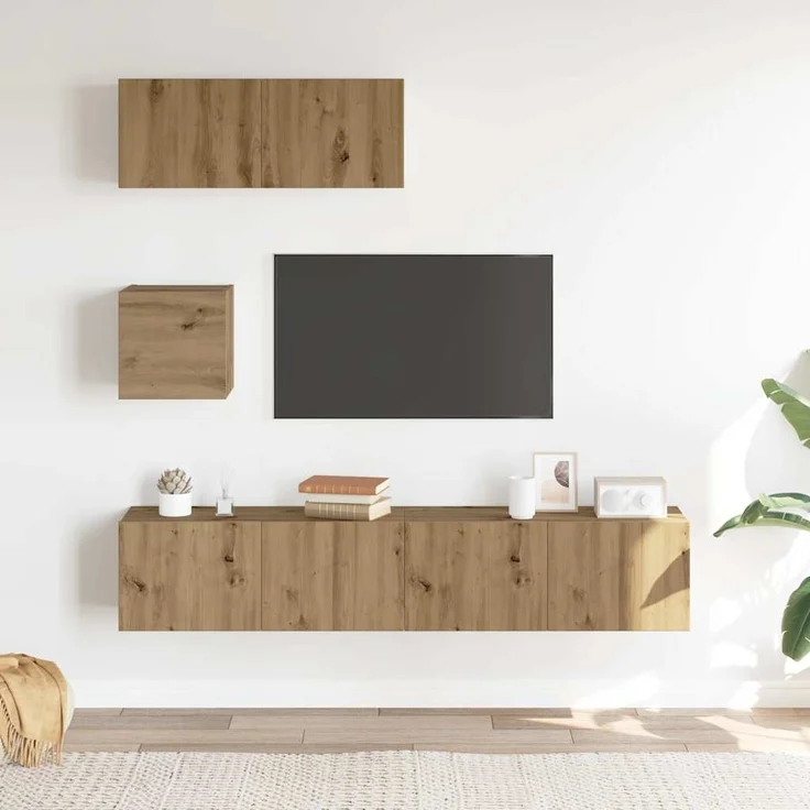 vidaXL 4-tlg. TV-Schrank-Set Wandmontage Artisan-Eiche Holzwerkstoff 3329156 – Bild 2