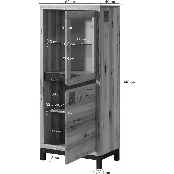 Vitrine Kernbuche 65 x 40 x 148 tabacco braun geölt VILLANDERS #204 – Bild 8