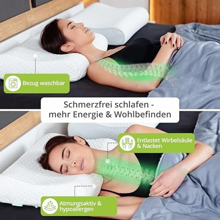 feela Nackenstützkissen Orthopädisches Kopfkissen – entlastet Nacken & stützt die Wirbelsäule, Für Rücken- & Seitenschläfer – sorgt für gesunden & erholsamen Schlaf – Bild 2