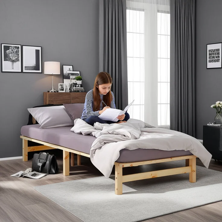 Holzbett Holzbettrahmen Palettenbett Einzelbett 100x200 Bett Massiv Holz Jugendbett Gästebett Futonbett Lattenrost – Bild 7