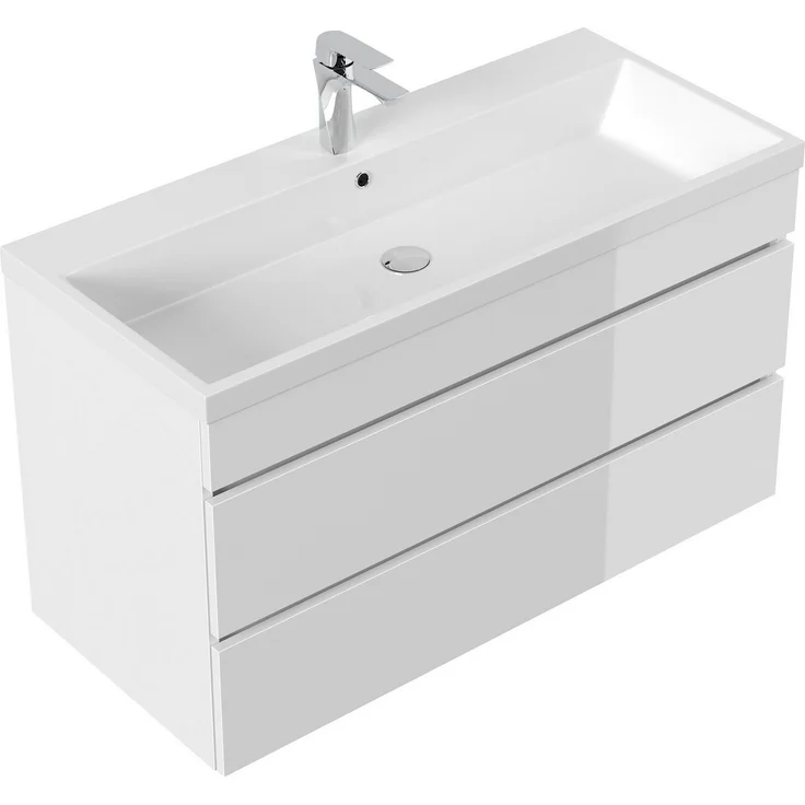 Posseik Badmöbel-Set Badmöbel Waschplatz "Fellini 100" weiß Hochglanz – Bild 1