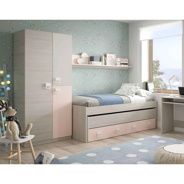 Jugendzimmer-Set >NUBE< in Alpen-Weiß / Grau / Rosa - 199x65x96 (BxHxT) – Bild 8