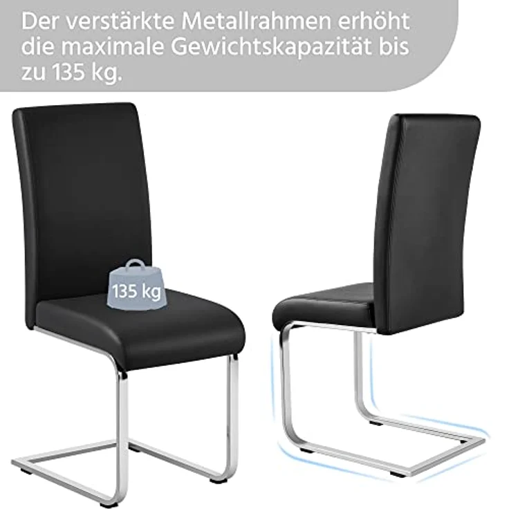 Yaheetech Esszimmerstühle 2er Set Esszimmerstuhl Schwingstuhl Freischwinger, 135 kg belastbar schwarz Kunstleder – Bild 9