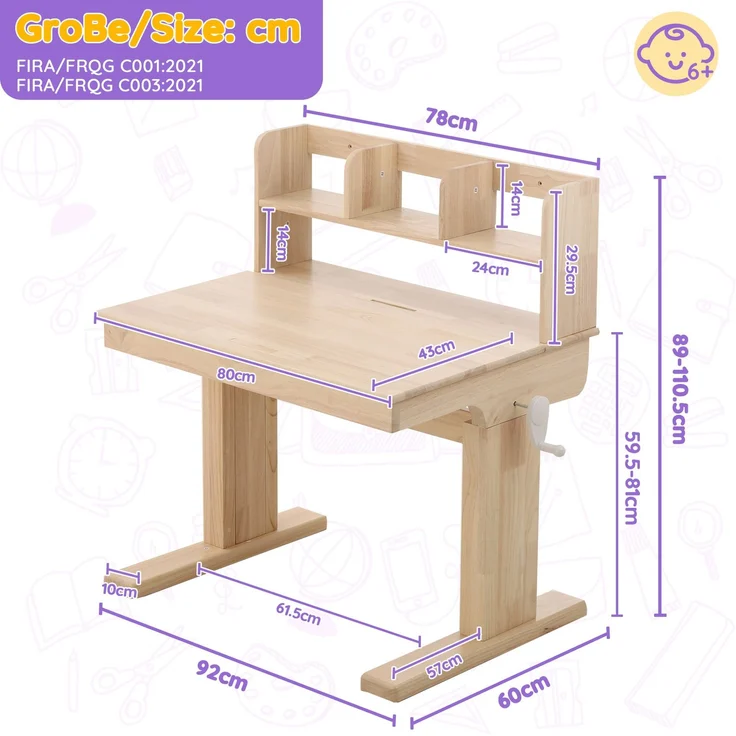 TavilaEcon Kindertisch Höhenverstellbarer Massivholz-Multifunktionsschreibtisch für Kinder natur 89–110,5 × 60 × 92 cm (H × T × B) – Bild 8