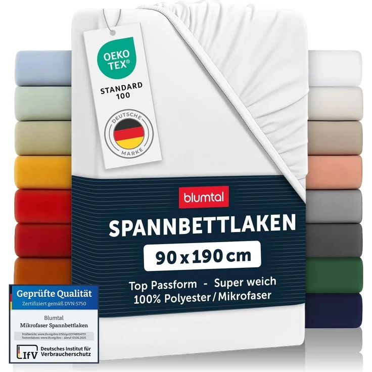 Blumtal® Spannbettlaken Microfaser - Spannbettlaken 90x190 cm - Oekotex zertifizierter Bettbezug in 90x190 cm - Bettlaken für Matratzen in 90x190 cm - Fitted Sheets - Laken 90x190 - Bettbezug - Weiß – Bild 1