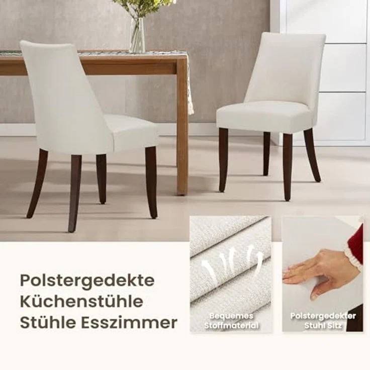 COLAMY Esszimmerstühle 6er Set, Moderne Küchenstuhl Polsterstuhl Stühle mit Rückenlehne, Stoff Dining Chairs mit Holzbeinen für Esszimmer, Küche, Restaurant mit Holzbeinen, Beige – Bild 5