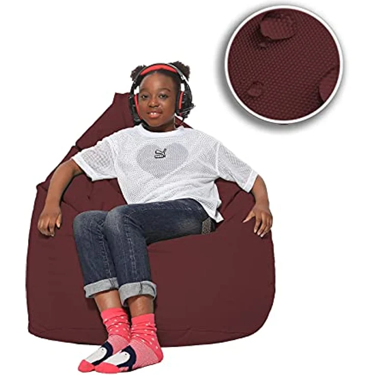 HomeIdeal - Sitzsack XXL Bodenkissen für Erwachsene & Kinder - Geeignet für Gaming oder Entspannen - Indoor wie Outdoor da er Wasserfest ist - mit EPS Perlen, Farbe:Weinrot, Größe:XL – Bild 9