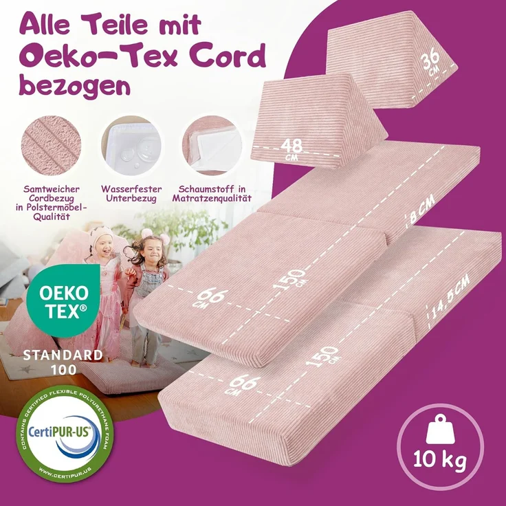 Linodino Kindersofa Spielsofa I aus Schaumstoff Bausteine I Spielcouch für Kinder, 3 Jahre Garantie – Bild 5