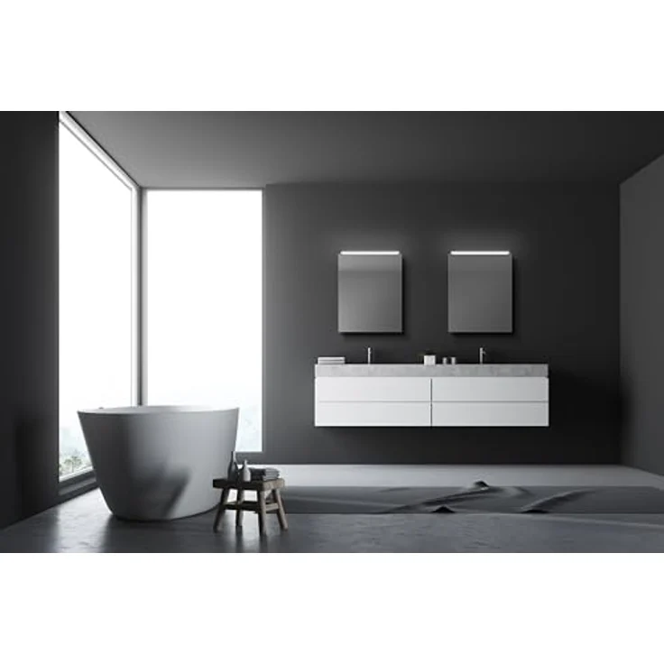 DSK LED-Spiegelschrank Aluminio Vegas, 50 x 60 cm, Silber, mit LED-Oberlicht und integrierter Steckdose, drei Glaseinlegeböden – Bild 6