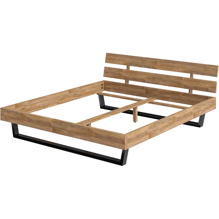 skølm 'Alver' Bett 180x200 cm, Bettgestell, natur geölt, Massivholzbett aus Eiche mit Metallkufen, Doppelbett mit Streben Bettkopf – Bild 2