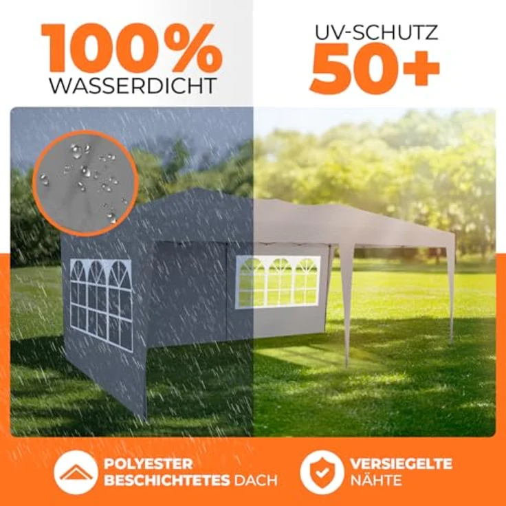 Kronenburg Faltpavillon wasserdicht Pavillon mit 3 Seitenteilen, Gartenzelt, 3x6 m - mit UV Schutz 50+, Grau – Bild 4