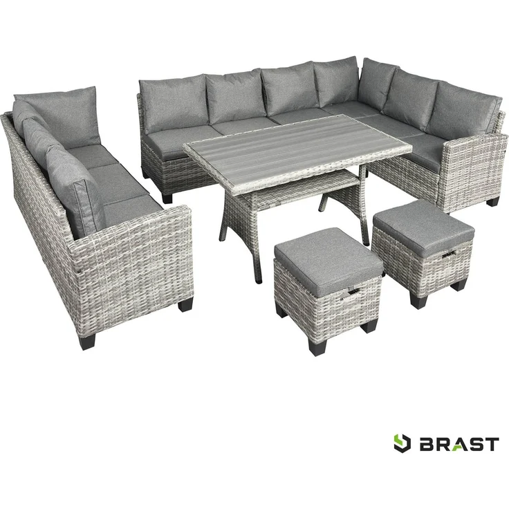 BRAST Gartenmöbel Set Family Grau/Anthrazit bis zu 11 Personen inkl. extra Dicke Kissen Outdoor Loungemöbel Sitzgruppe Essgruppe Garnitur – Bild 1