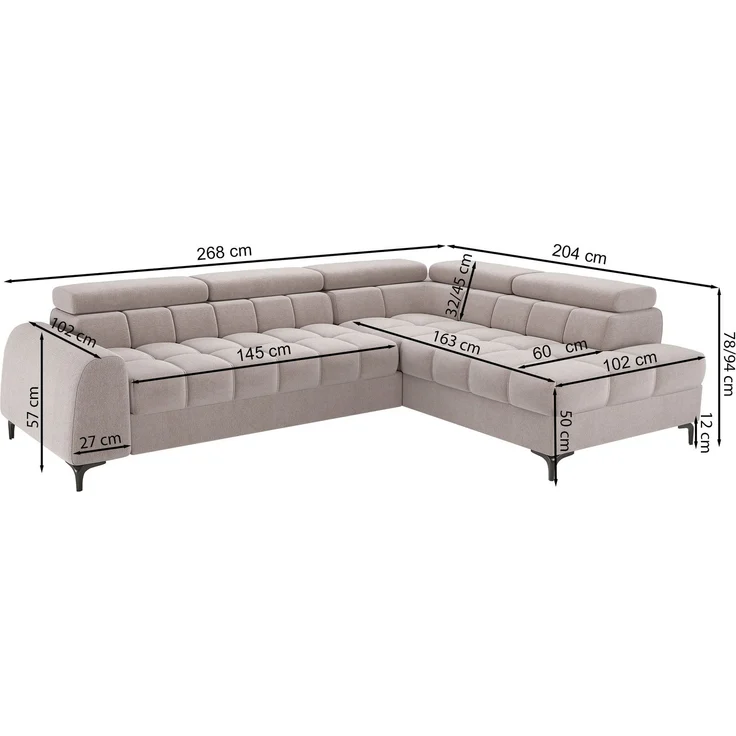 Selsey 'Arellio' Ecksofa rechts mit Schlaffunktion, L-Form, mit Bettkasten, Chenille Grau, 268 cm – Bild 4