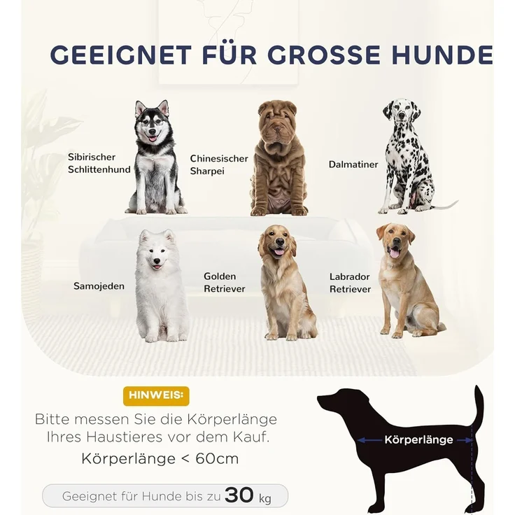 PawHut Tierbett für große Hunde unter 30 kg, Holzbeine, Polyester, mit abnehmbarem Sitzkissen, Dunkelgrau – Bild 3