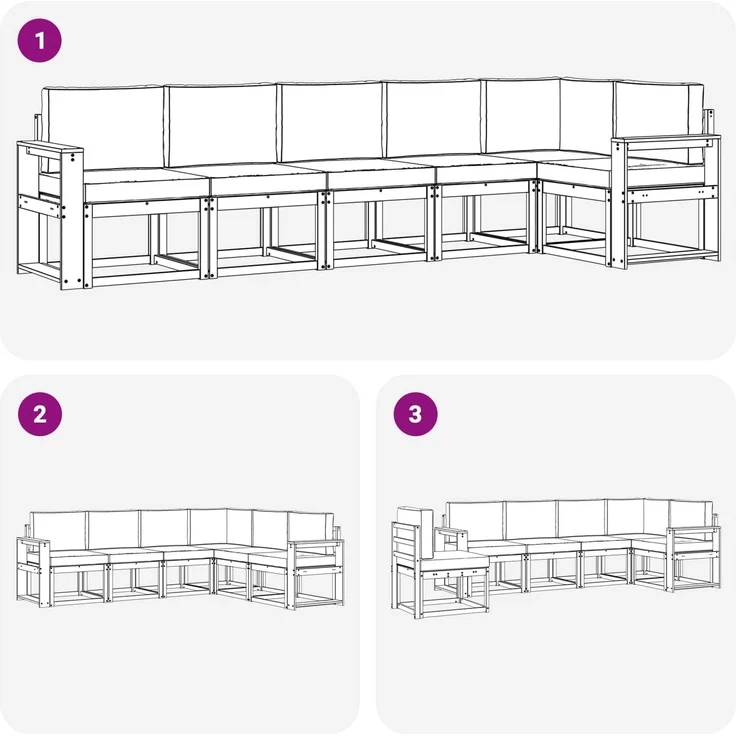 vidaXL Outdoor-Sofagarnitur mit Kissen 6 pcs Natur und Anthrazit 3366470 – Bild 7