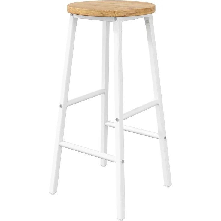 2-Set Barhocker mit Holzoptik-Sitz, 63cm, belastbar bis 150kg pro Hocker, mit zwei Fußstützen & verstellbaren Füßen, Weißer Metallrahmen--Weiß--30x30x63cm--YOUDENOVA – Bild 10