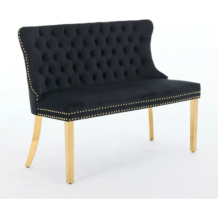 BBWL Polsterbank 2-Sitzer mit Handmade Knöpfen, Wing Back, Samtpolsterung, Velvet Double Dining Loveseat Bank für Küche & Esszimmer, Mid-Century – Bild 4