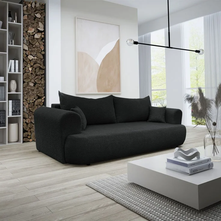 Sofa Schlafsofa 3-Sitzer ANIKE Stoff Now or Never Schwarz – Bild 1