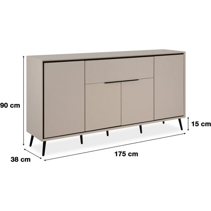 Newroom Sideboard Schwarz 175 cm, Kommode Schrank mit Türen Aufbewahrungsschrank für Wohnzimmer Flu... – Bild 4
