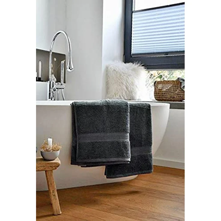 Zollner Duschtücher, 3er Set, anthrazit, 70x140 cm, 100% Baumwolle, Oeko-Tex® Standard 100, saugfähig und weich – Bild 3