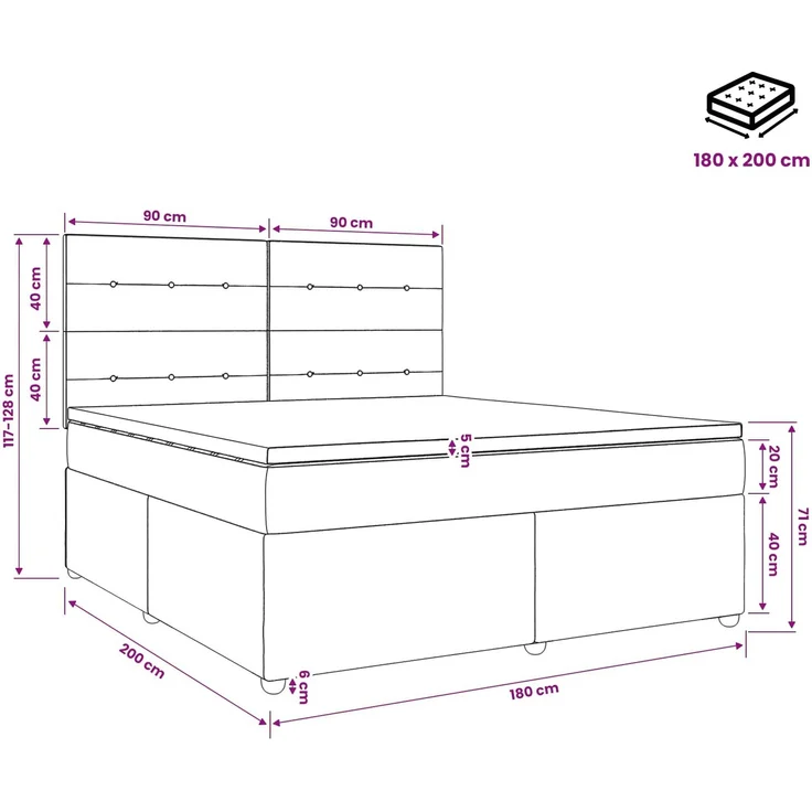 vidaXL Boxspringbett mit Matratze Schwarz 180 x 200 cm Stoff 3454454 – Bild 11