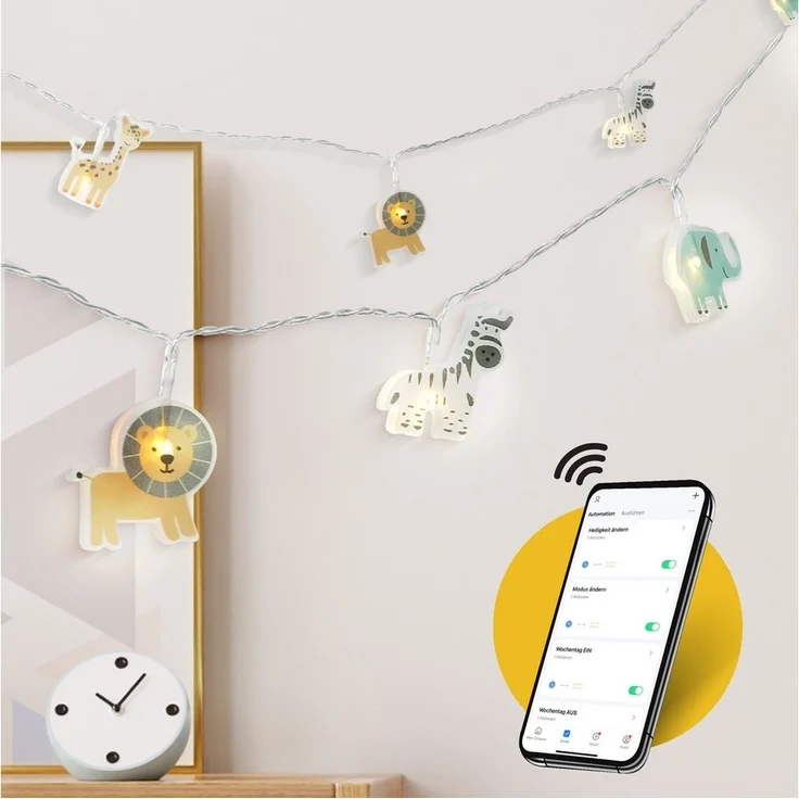 COZY HOME Lichterkette Safari für Kinder, mit APP steuerbar, Batterie & Stecker, 20 warmweiße Tiere, 8 Modi, Dimmbarkeit & Musikmodus – Bild 1