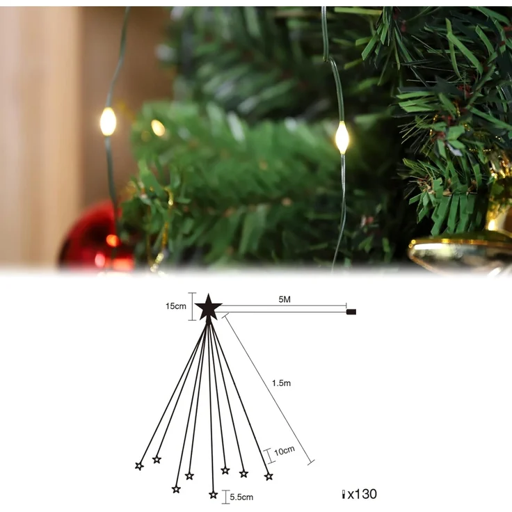 SALCAR 1,5m Christbaumbeleuchtung mit Ring, Weihnachtsbaum Lichterkette und 1 Weihnachtsbaumspitze Stern, – Bild 6